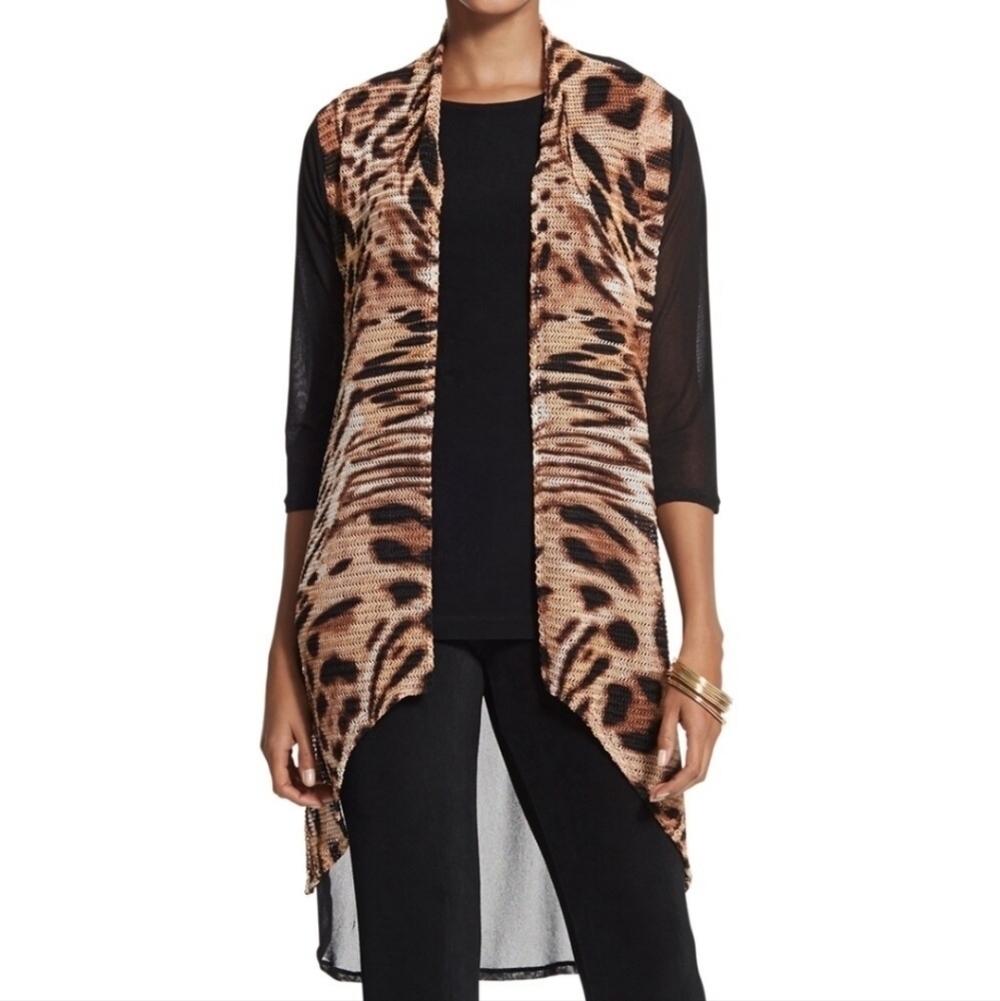 Chico's Travelers Collection Animal Leopard Print Open Lightweight Cardigan XL